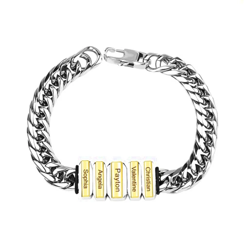 Ruibeila Father's Day Gift Personalized Cuban Link Men's Bracelet With Custom Names Beads Custom ID Bracelet for Men