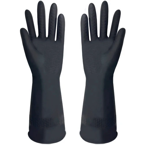 JustSeen Chemical Resistant Rubber Gloves，M-L Size Waterproof Industrial Work Glove, Black Color Size
