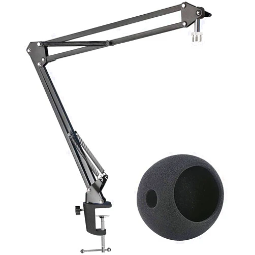 SUNMON Mic Stand with Foam Windscreen For Blue Snowball, Suspension Boom Scissor Arm Stand with Pop Filter Cover for Microphones iCE USB Mic by SUNMON