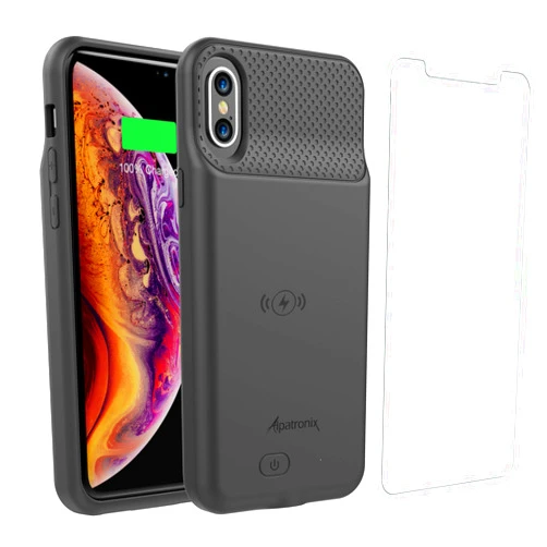 Alpatronix iPhone Xs/X Battery Case, Alpatronix BXX Wireless Portable Power Bank and iPhone Xs Slim Charger, 50% Faster Charging Battery Pack, Original iPhone Lightning Chip – Black