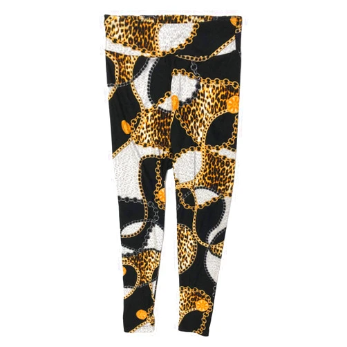 NoBo Junior Womens Soft High Rise Leopard Print Gold Chain Leggings Pants