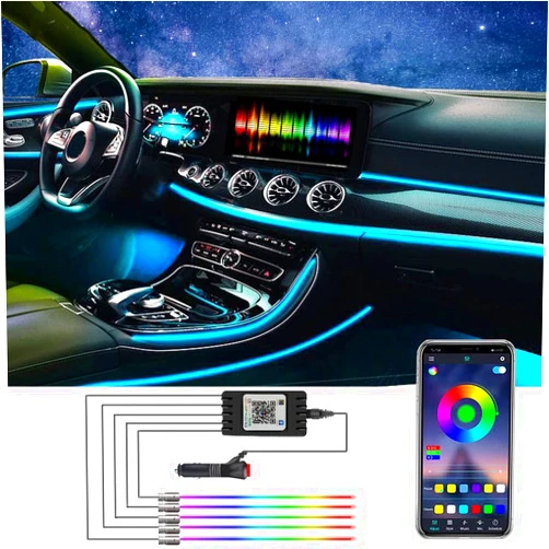 HOLDCY RGB Interior Car Lights, Car LED Strip Light, App Control 16 Million Color,5 in 1 with 236.22 inches Fiber Optic,Multi-Color Ambient Lighting Kits,Music Sync Rhythm and DIY Colors Mode