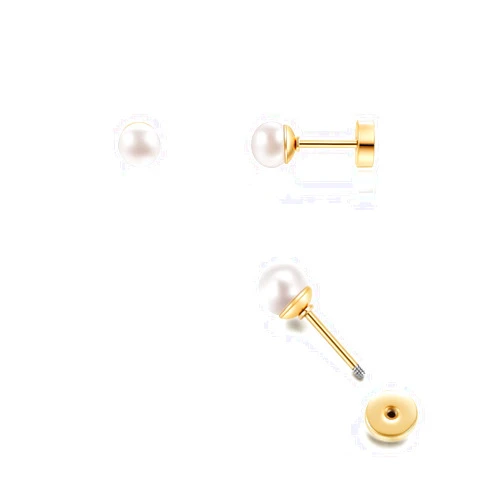 Renkovte 6mm Pearl Stud Earrings Flat Screw Back,14K Gold Pearl Cartilage Helix Earrings Hypoallergenic 316L Surgical Steel Piercing Jewelry Gift for Girls Women Toddlers(6mm Pearl, Gold)