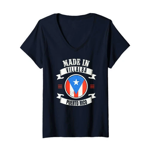 Funny Puerto Rican Gifts for Villalbeños Womens Boricua Villalbeño Puerto Rico Gift - Made In Villalba V-Neck T-Shirt