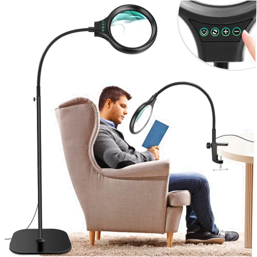 NZQXJXZ 10X 30X Large Floor Magnifying Glass with Light and Stand,36 LED Flexible Gooseneck Floor Magnifying Lamp,Clip on Lighted Magnifiers for Reading,Sewing,Crafts,Painting,DIY,Close Work