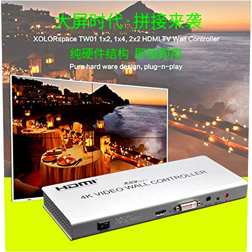XOLORspace TW01 4X1 Quad viewer 4K HDMI/DVI Video Wall Controller Processor multiviewer Quad viewer Supports 2X2, 1x2, 1x4 TV Wall/Cascade 2x4, 2x8