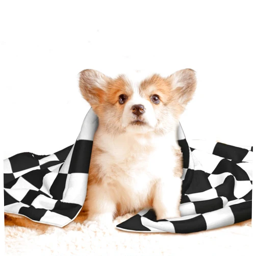 Futterya Plush Pet Blanket Black White Racing and Checkered Pattern 3D Paw Print Design Soft Fluffy Blankets Throw for Dog Puppy Cat Kitten Pets Gifts Medium