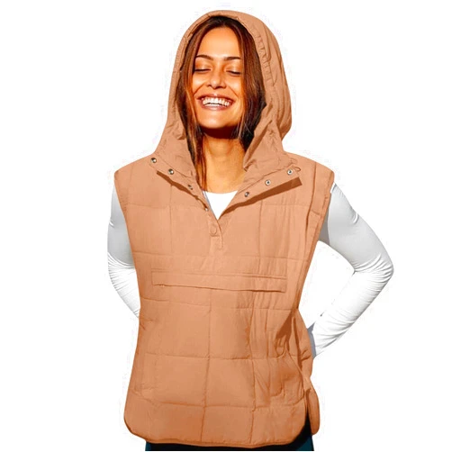 Tednrk Womens Quilted Puffer Vest Lightweight Hooded Sleeveless Pullover Jacket Padded Coat with Kangaroo Pockets
