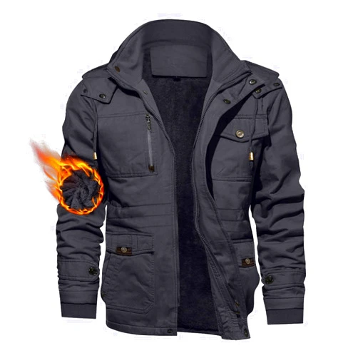 TACVASEN Men's Winter Jacket Cotton Military Jackets Fleece Lined Thick Work Warm Cargo Coats with Hooded