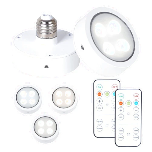 Larkar Battery Operated Light Bulbs 2 Pack 2700K-6500K for Lamps with Remote Controller AA Battery Light Bulb Dimmable Wireless Battery Powered LED Puck Lights with E26/E27 for Wall Light