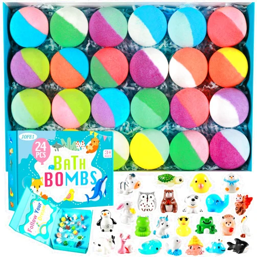 JOFEI Bath Bombs for Kids with Surprise Inside, 24 Pack Kids Bath Bombs Gift Set, Natural Organic Kids Bubble Bath Fizzy for Girls Boys with Bath Toys Inside