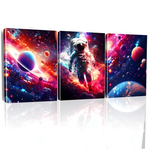 Yuzi-n Outer Space Room Decor Space Room Decor for Boys, Planet Astronaut Wall Art Space Wall Decor for Boys Bedroom Teens Room Living Room, Galaxy Space Posters Pictures Set of 3 (12x15 Inches)