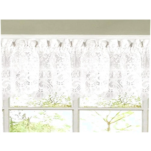 Sweet Home Collection Old World Style Floral Heavy Lace Kitchen Curtain Valance, Hopewell White