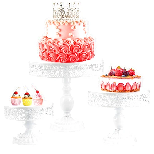 Lyellfe Set of 3 White Cake Stand, Metal Dessert Display Set, Decorative Cupcake Stand for Baby Shower, Birthday Party, Wedding, Afternoon Tea, Festival