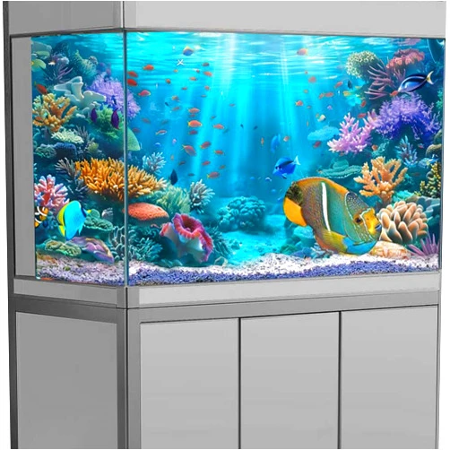 Dizifinn Underwater Aquarium Background, Ocean Floor Coral Reef Undersea Tropical Fish Coral Reef, Polyester Fish Tank Background with 6 EVA Double-Sided Tapes 36x18 inches/90x45