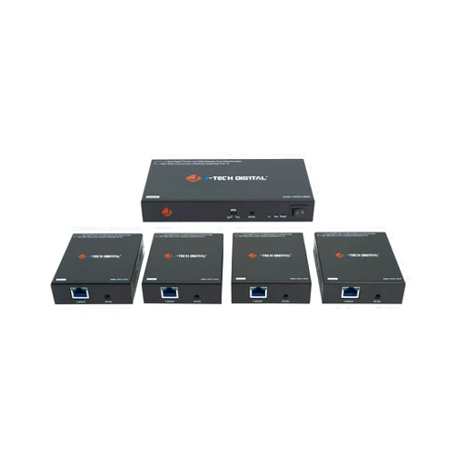 J-Tech Digital HDMI Extender Splitter 1x4 Over Single Cat5e/6 Ethernet Cable Up To 164ft. Supports PoC HDMI Loopout IR Control EDID Switch