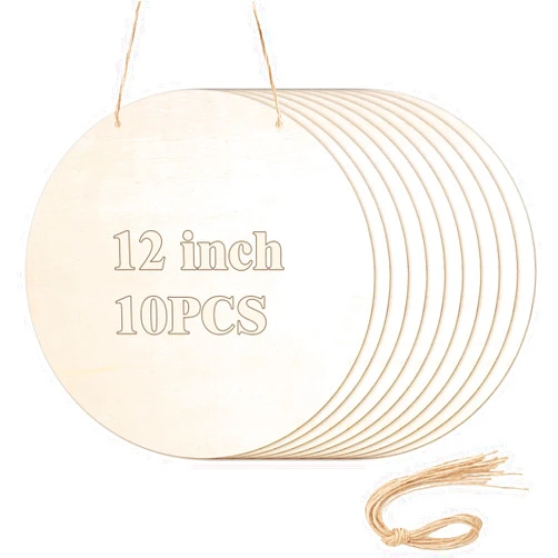 YOIYINI 10Pcs Wood Circles for Crafts with Holes,12