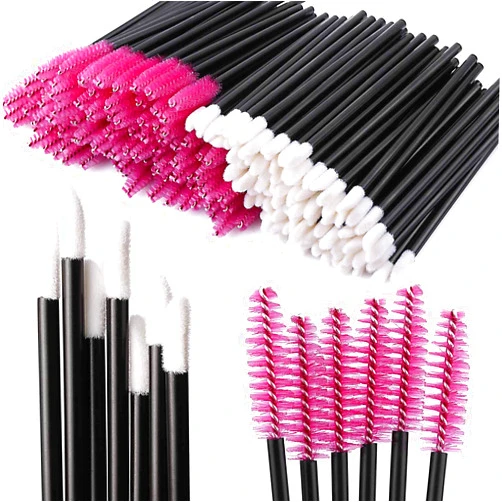 Tbestmax 200 Disposable Mascara Wand Spoolies and Lip Brushes, Lipstick Lipgloss Applicator for Eyebrow Eyelash Extension Makeup Kits Red