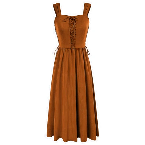 Scarlet Darkness Women Renaissance Summer Midi Dress Cottagecore Sleeveless Lace Up Dress