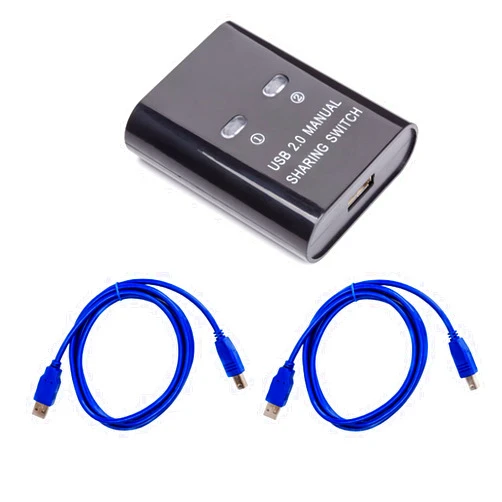 PATIOSIR 1Printer Sharing Switch, Manual Switcher Adapter, 2 Computer Share 1 Printer Scanner USB Device Hub with 2 Pack Male Cables