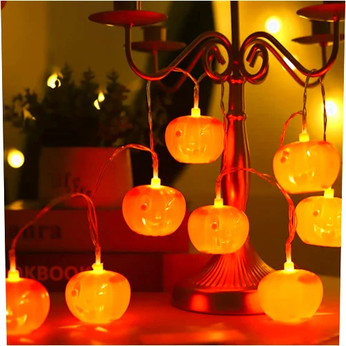 Wsmuyoah Led Halloween Lights,Pumpkin Lantern Light String Hat Pumpkin Ghost Skull Light String Ghost Festival Maple Leaf Decoration Lantern for Halloween Party Decorations (1.5M/10 Led/Battery, 7#)