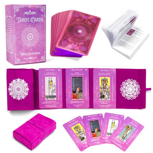 Nevkha Tarot Cards with Guidebook | with Meanings on Them | Tarot Wrap Pouch with Placements | Purple & Pink Designs | Perfect for Beginners & Experienced Practitioners