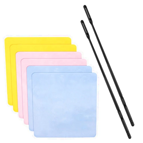Shongbluu Flute Cleaning Kit, 2 Flute Cleaning Rods with 6 Pcs Flute Cleaning Cloth, Flute Cleaner Cleaning Swabs Flute Polishing Cloth (Pink, Yellow, Blue,20x20cm)