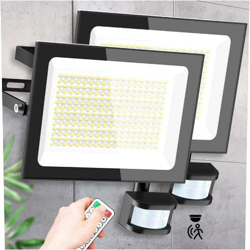 Dimgogo 200W 2 Pack Flood Lights Outdoor,20000lm LED Work Light with Plug, 6500K LED Flood Light Dusk to Dawn Outdoor Lighting, IP66 Waterproof Security Flood Yard Lights for Stadium