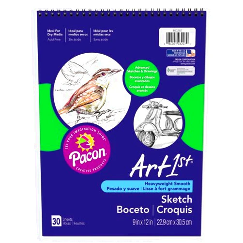 Pacon Artist's Sketch Book, Unruled, 80lb, 9 x 12, White, 30 Sheets, Sold as 1 Each