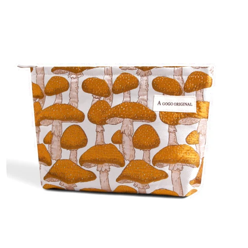 Dalulu Large Aesthetic Makeup Bag Floral Cute Mushrooms Makeup Bag Cosmetic Bag for Women,Large Capacity Canvas Makeup Bags Travel Toiletry Bag Organizer (Yellow)