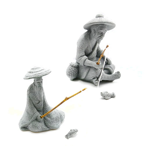 Aynaxcol Aquarium Mini Fisherman Statue Asian Zen Decoration Mini Fisherman Chinese Figurine Old Man Figurine Accessories Figurines Chinese Mudman for Fish Tank Pot Garden Home
