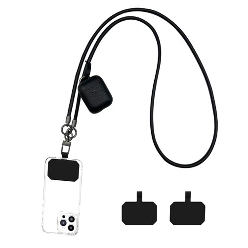 FUNSEE Universal Leather Cell Phone Lanyard ×1,Phone Lanyard Patch ×2,Crossbody Phone Strap, Neck Phone Lanyard for Phone, (Black)