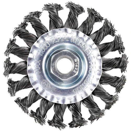 TILAX 4 Inch Wire Wheel Brush, Knotted Twist Wire Wheel for Angle Grinder with 5/8-11UNC Thread Arbor, 0.02