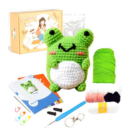 Ktmeor Crochet Kit for Beginners,Crochet Animal Kit for Beginners, Crochet Starter Kit with Step-by-Step Video Tutorials,DIY Knitting Supplies for Adults and Kids,40% Extra Practice Yarn-Frog