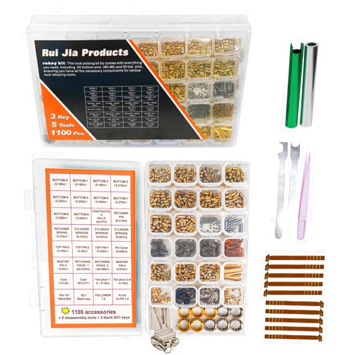 Generic SC1/SC4 Compatible Schlage Rekeying Kit with Patio Door Lock Compatibility - DIY Home Security Upgrade! 1100-Piece Set with Pins, Springs, Cap, Tail Piece, Master Pin, and SC1 Key. Easily rekey kit