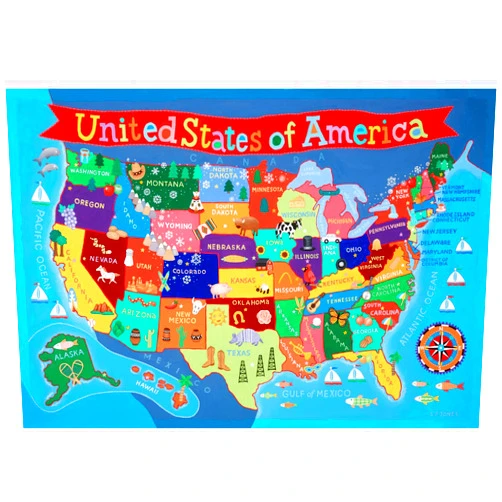 Waypoint Geographic Kids’ USA Wall Map, Laminated Wall Map Poster for Kids, Informative Learning Resources, Illustrated Wall Map for Playroom and Classroom Decor, 24