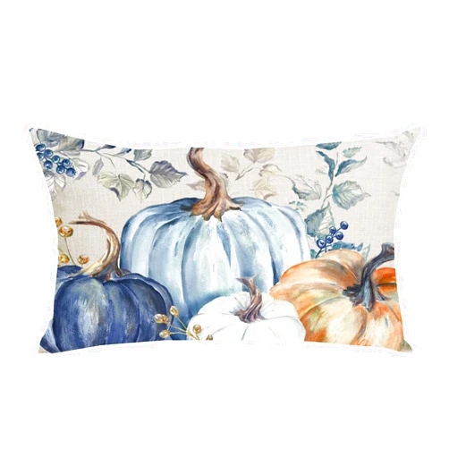 WENIANRU Ink Painting Watercolor Blue Yellow Pumpkins Fall Home Sofa Chair Bed Decoration Lumbar Pillowcase Cotton Linen Decorative Throw Pillow Cover Case Rectangular 12 x 20 Inches