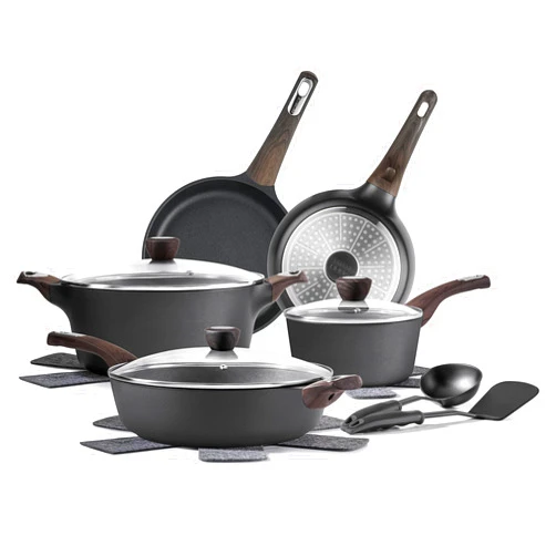 SENSARTE Pots and Pans Set Nonstick, 14 Pcs Induction Cookware Sets, Non-toxic Non Stick Kitchen Cooking Set with Frying Pans Set & Saucepan, PFOA PFOS APEO Free, Black