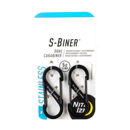 Nite Ize S-Biner Dual Carabiner Stainless Steel, Size 1, Black, 2 count (Pack of 1)