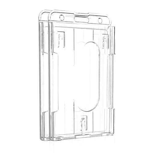 Pawfly 2 Pack Vertical 2-Card Badge Holder with Thumb Slot Hard Transparent PC Case Protector for Office School IDs Credit Cards Driver’s Licenses and Passes