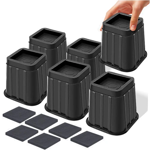 ALMOXVYE 6 Pack Heavy Duty Bed Risers, 5 Inch Furniture Lift Risers, Square Couch Lifts for Bed, Couch, Dorm, Desk, Chair, Sofa, Table, Cabinet, Support Up to 2200 Lb