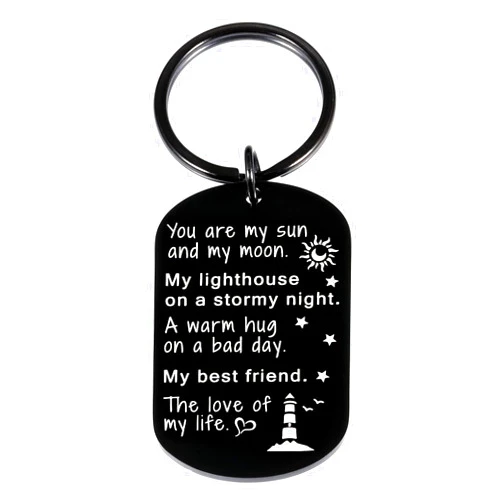 Omnitotimuse Boyfriend Man Gifts Keychain for Birthday Wedding Valentines Engagement Gift Anniversary Husband from Wife Lover Fiance Christmas Present Hubby Fathers Day Keyring Keepsake Him, Black