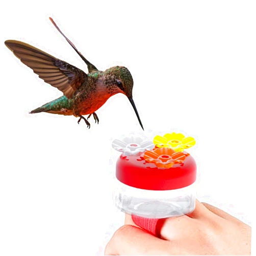 Mvwarj Handheld Hummingbird Ring, Outdoor Mini Hummingbird Handheld Feeder, with Flower Bird Feeder Ring, with Adjustable Strap of Hand Held Wild Bird Feeders Bird Perching Feeding Tools