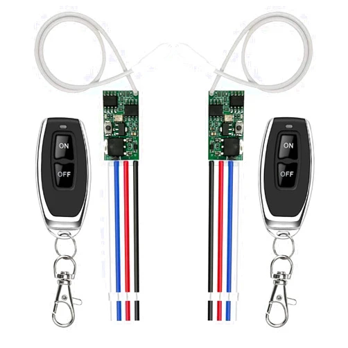 Bkiyougo 433MHz Universal Wireless RF Remote Control Switch DC 6V 12V 24V 1CH Channel Relay Wireless Secure RF Remote Control Switches Transmitter and Receiver kit, Momentary Toggle Latched Delay Mode(2 Pack)