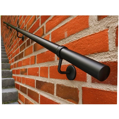 Rothley Industrial Stair Railing Indoor: 11.8Ft Metal Handrail for Indoor Stairs Matte Black Stair Rail Attach to Wall Staircase 1.6