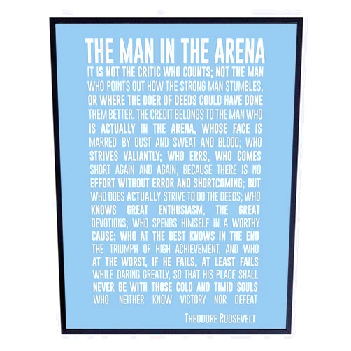 YELLOWBIRD ART & DESIGN Motivational Teddy Roosevelt Man in the Arena Quote, Wall Art Decor Print - 8x10 Inspirational Picture Poster for Office, Bedroom, Dorm, Classroom - Gift for Teens, Men, Women, Entrepreneurs, Managers
