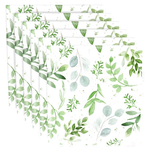 JarThenaAMCS Set of 6 Greenery Cloth Napkin Watercolor Green Leaves Dinner Napkin Reusable Kitchen Top Collection for Spring Farmhouse Party Dining Table Decor, 18 x 18 Inch