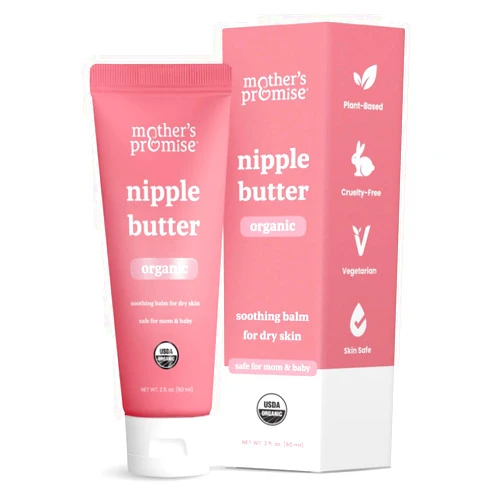 Mother's Promise Organic Nipple Butter for Breastfeeding Mothers | Lanolin Free Nipple Cream, Safe for Nursing Moms & Babies | No Need to Wash Balm for Dry Skin & Breast Feeding, Breastfeeding Essentials