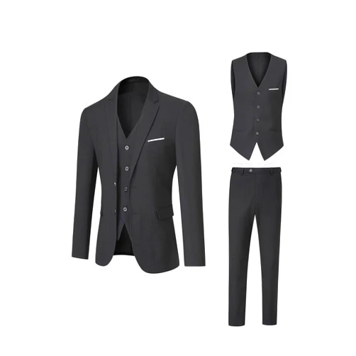 DEETRUST Men's Suit 3 Piece Slim Fit Suit Set, Two Button Solid Jacket Vest Pants with Tie, Men Tuxedo Suit Set