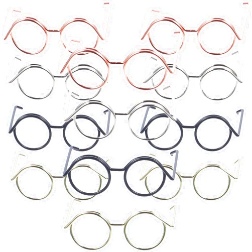 NUOBESTY 20Pcs Mini Doll Glasses Metal Wire Rim Clear Lens Eyewear Fabric Doll Dress Up Eyeglasses Dolls Costume Accessories for Dolls DIY Crafts